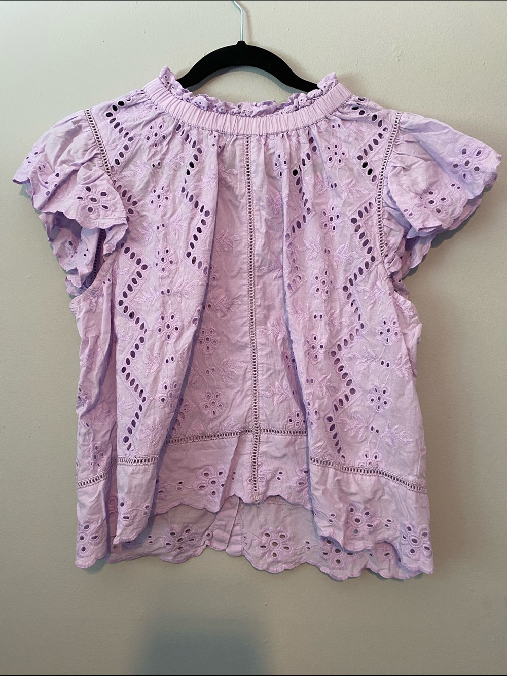 Lilac Eyelet Ruffle Sleeve Blouse - Women